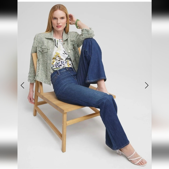 Chico's Green Metallic Fringe Tweed Jacket  Size 3 (16) - Picture 4 of 16